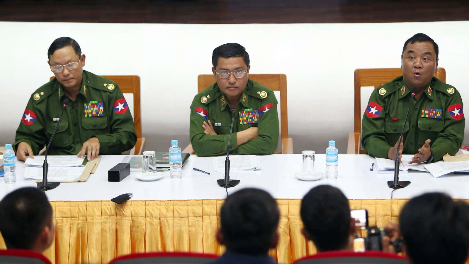 Myanmar military press conference on the Rakhine insurgency.