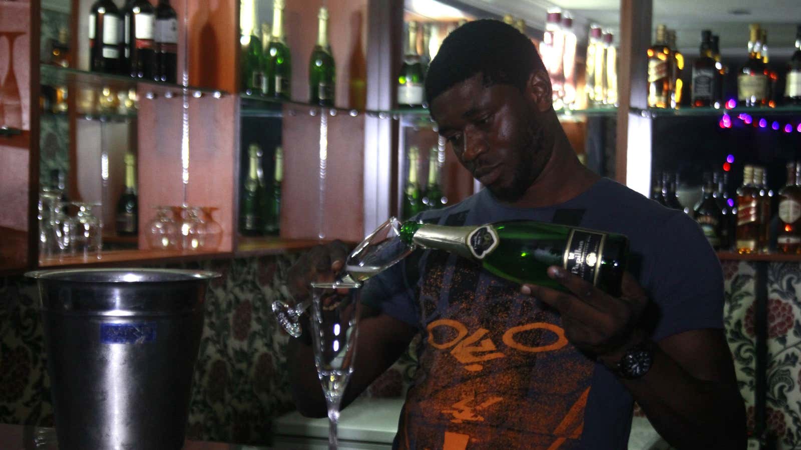 Champagne in a Lagos bar.