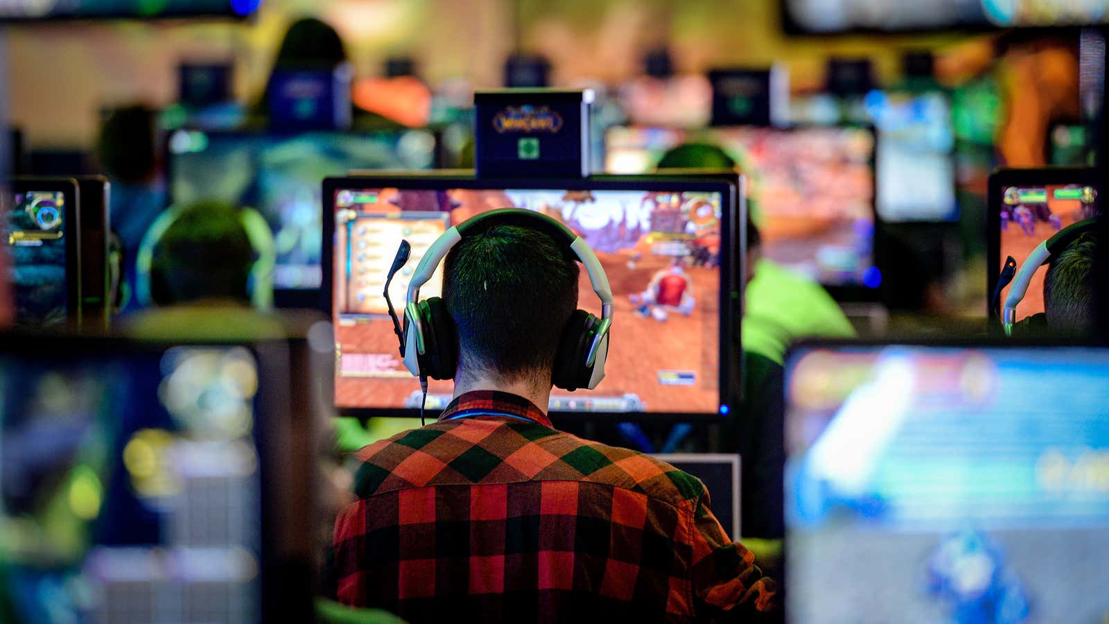 Gamers try out World of Warcraft, one of Activision Blizzard&#39;s most popular games.