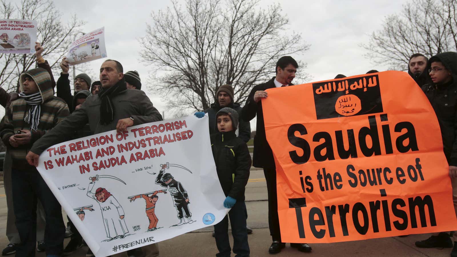 Muslim Americans protest against the execution of Shi’ite Muslim cleric Nimr al-Nimr in Saudi Arabia, during a rally in Dearborn, Mich.