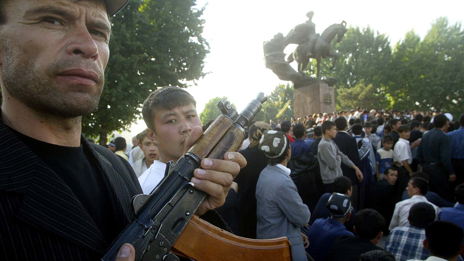 Protestors in Andijan, Uzbekistan, in May 2005.