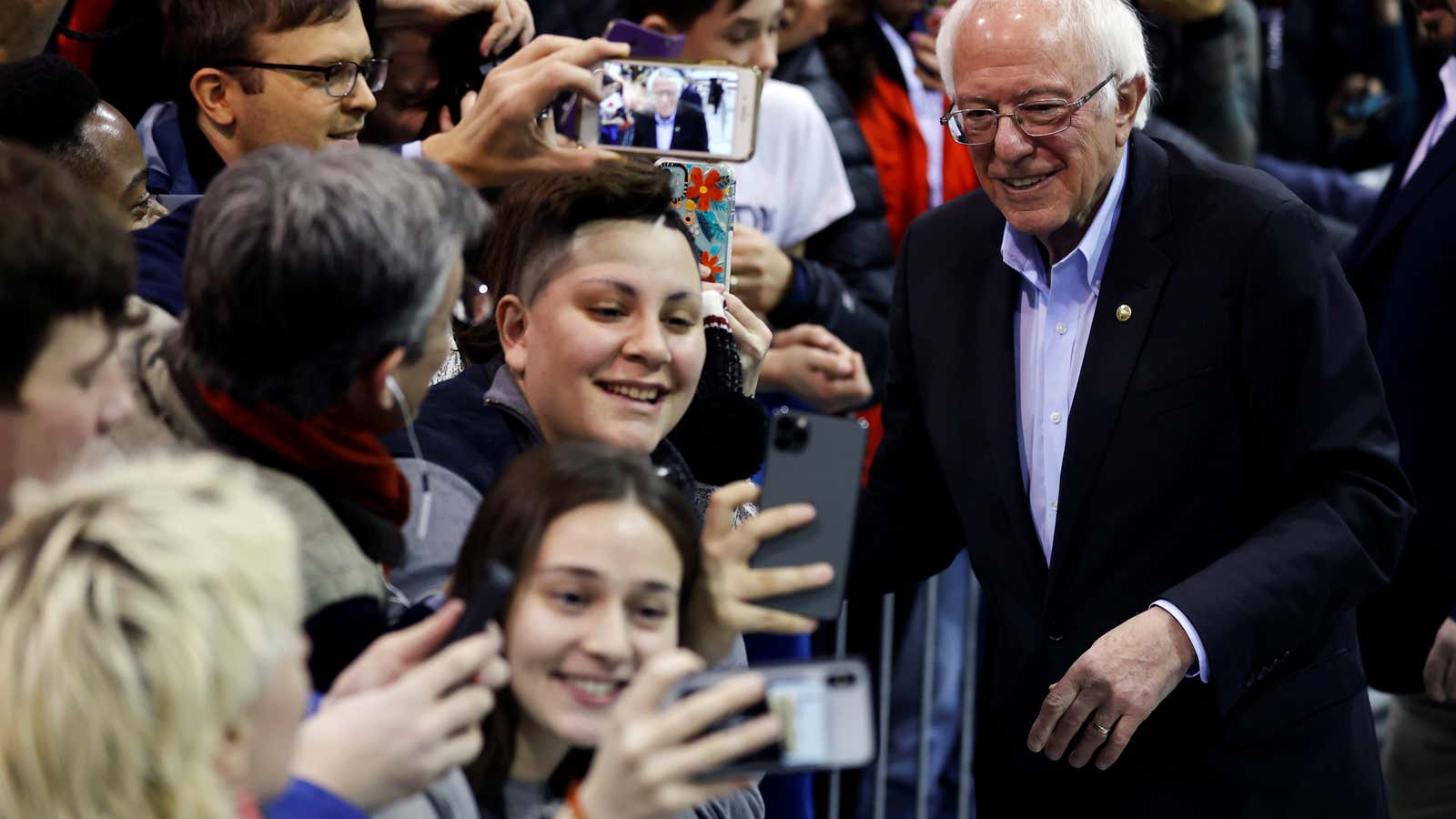 US presidential candidate Senator Bernie Sanders in Rindge, New Hampshire.