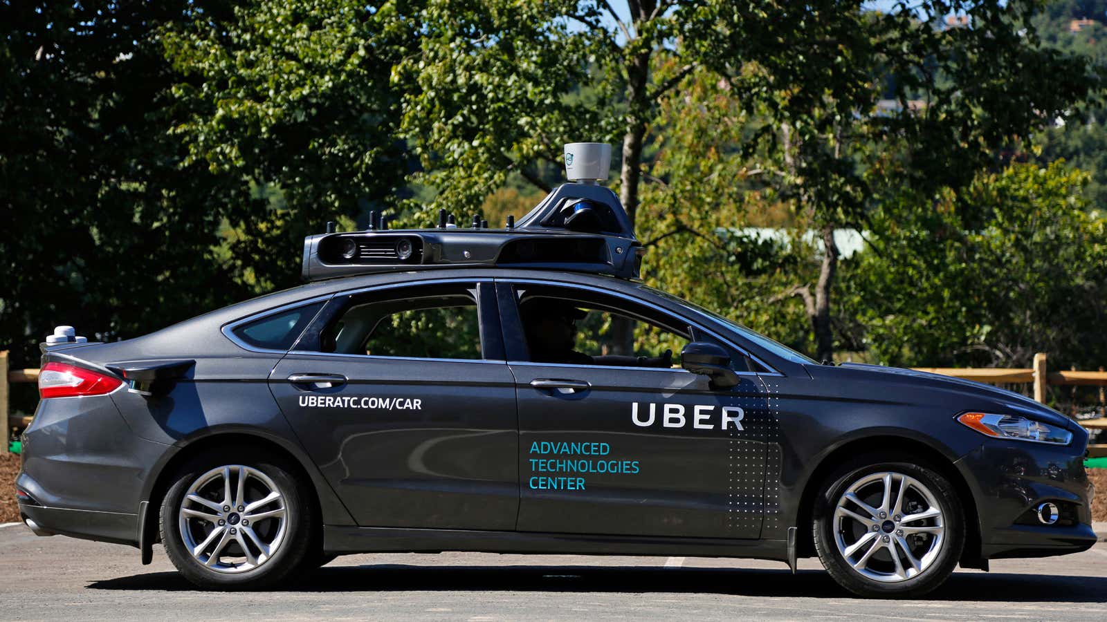 One of Uber’s self-driving cars now available for hire in Pittsburgh.