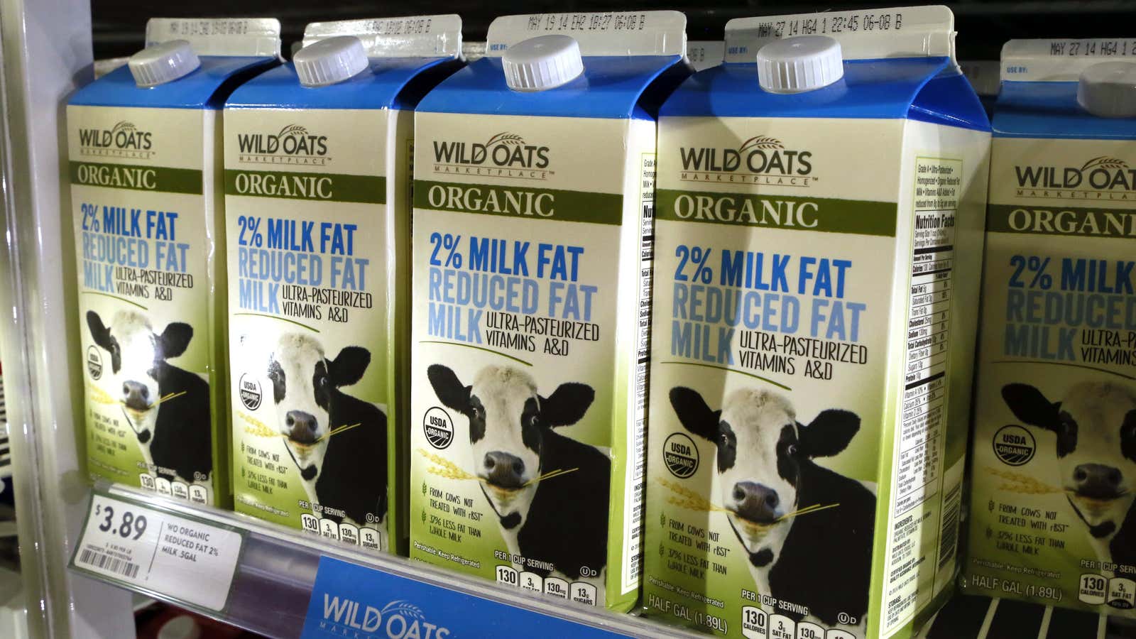 Cartons of milk produced by Wild Oats are seen in a Fresh &amp; Easy store in Palm Springs, California April 9, 2014. Wal-Mart Stores Inc…