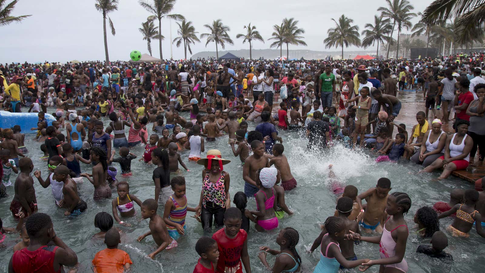 Beach goers celebrate New Year’s Day in Durban, South Africa.