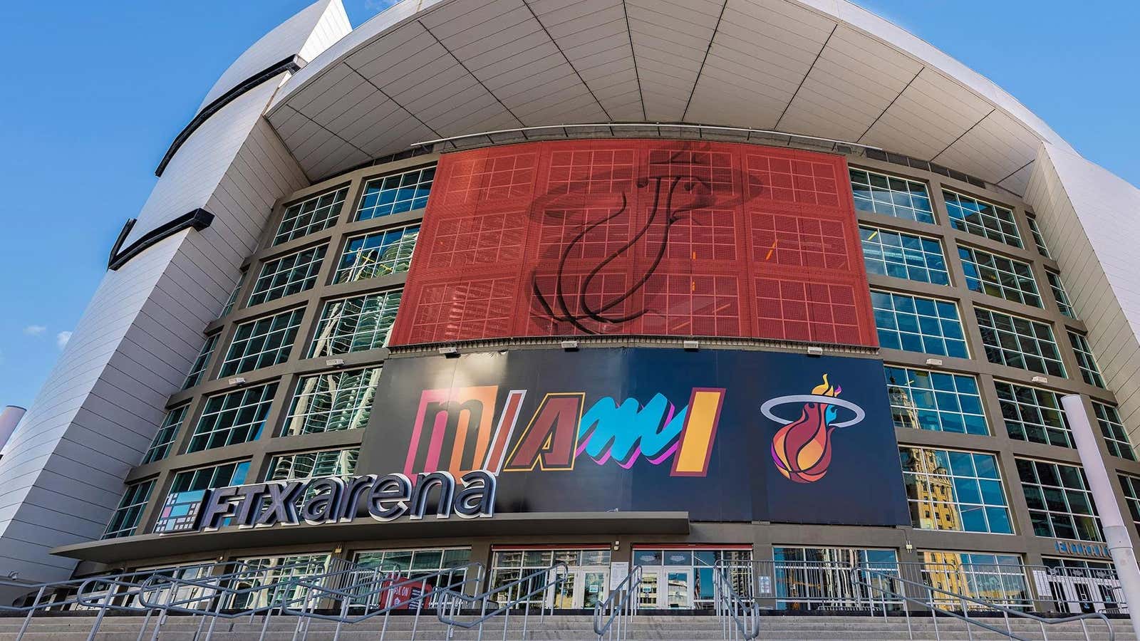 The exterior of the FTX Arena in Miami, home to the NBA&#39;s Miami Heat.