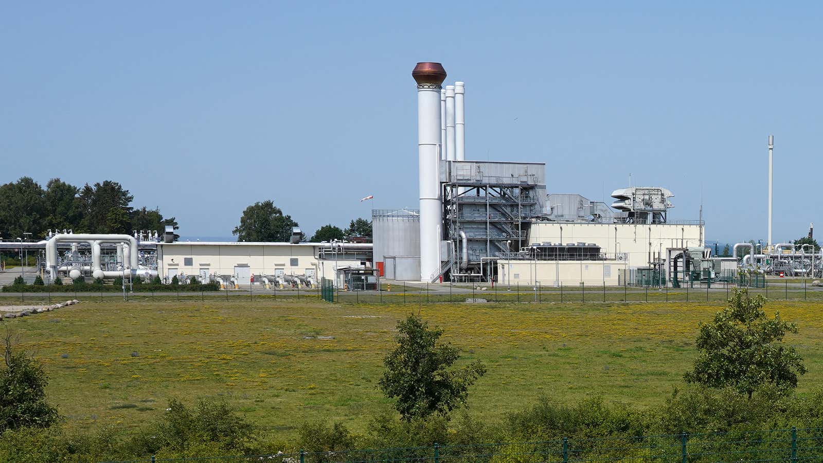 A photo taken on July 20, 2022 shows the industrial plant of the Nord Stream 1 Baltic Sea pipeline near Lubmin, northeastern Germany.