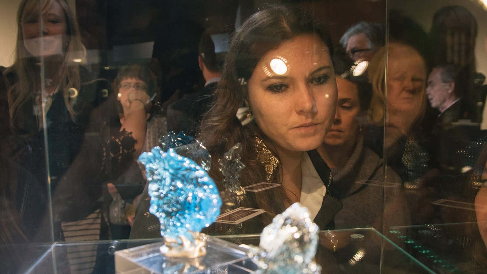 Priceless jewels behind glass are for sale, as are person sized hunks of quartz.