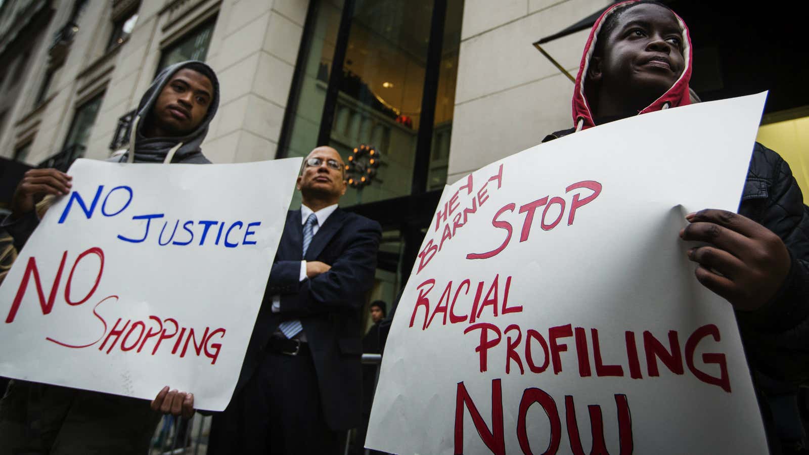 Demonstrators stand in front of a Barneys store during anti-profiling demonstrations last year.