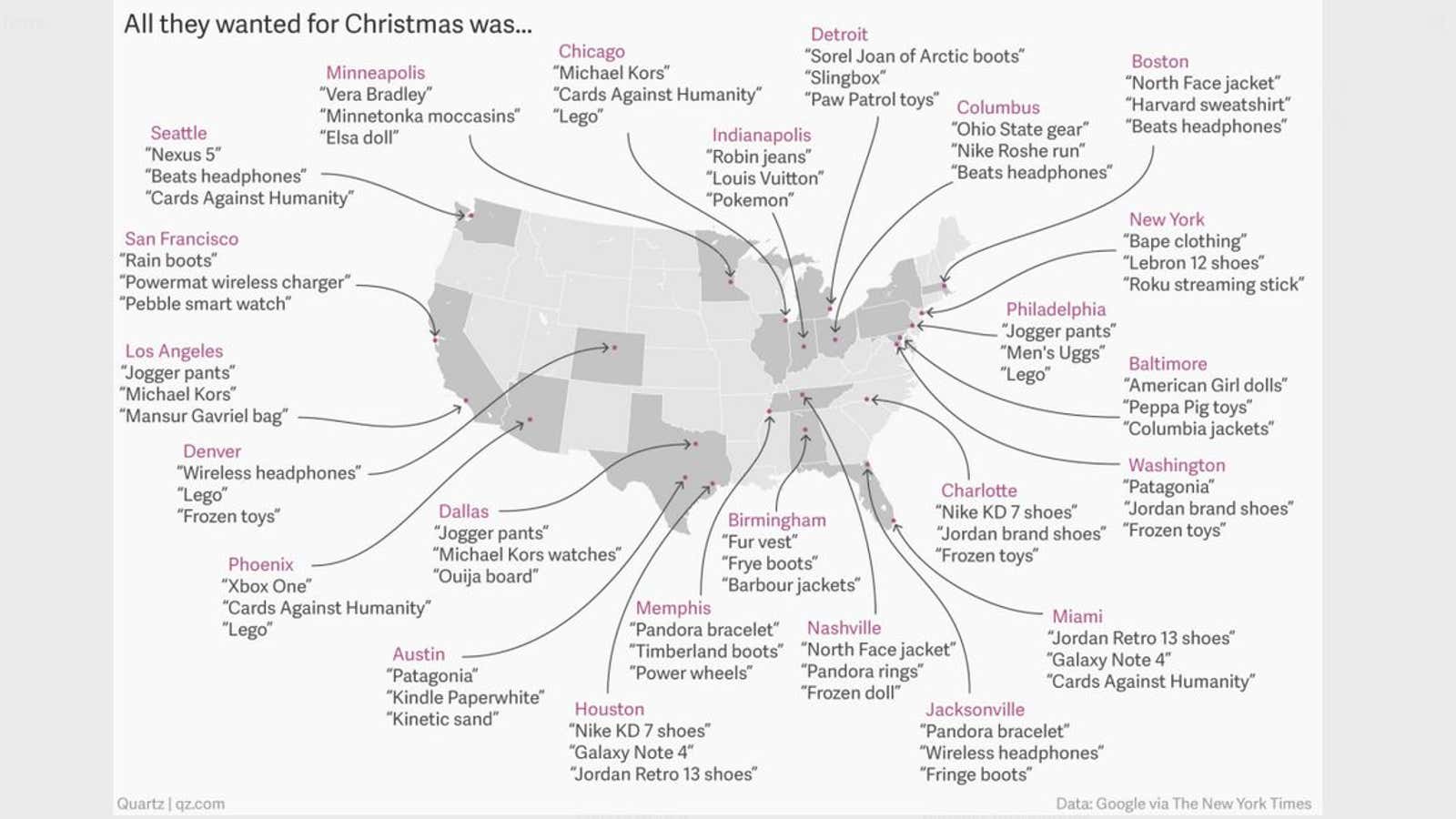 Map: What 24 American cities wanted for Christmas