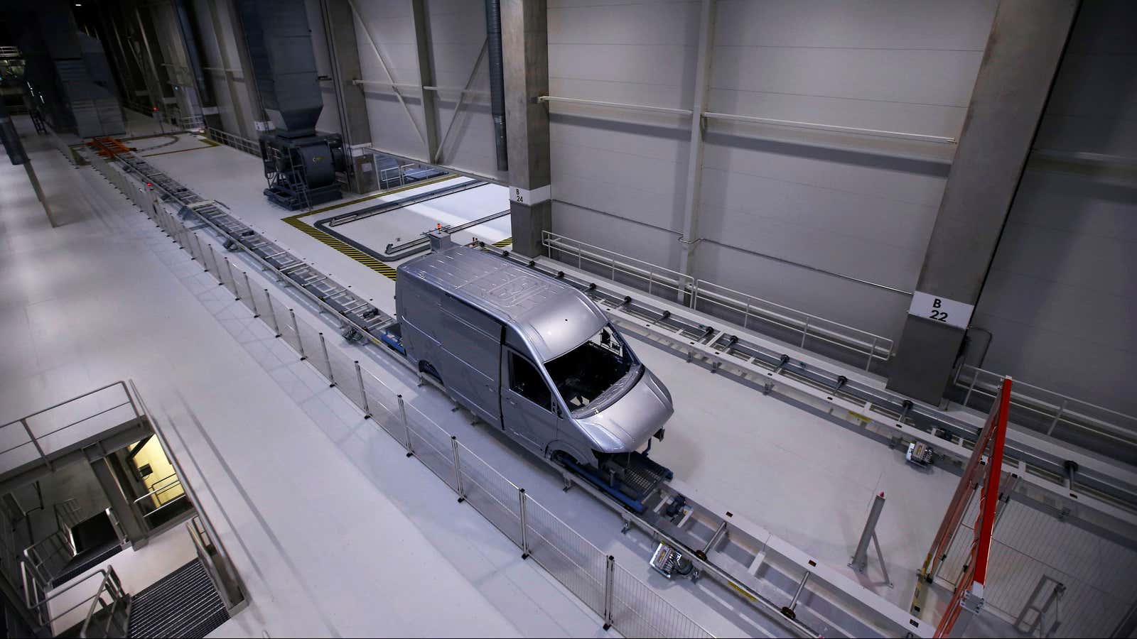 A Volkswagen van on the production line.