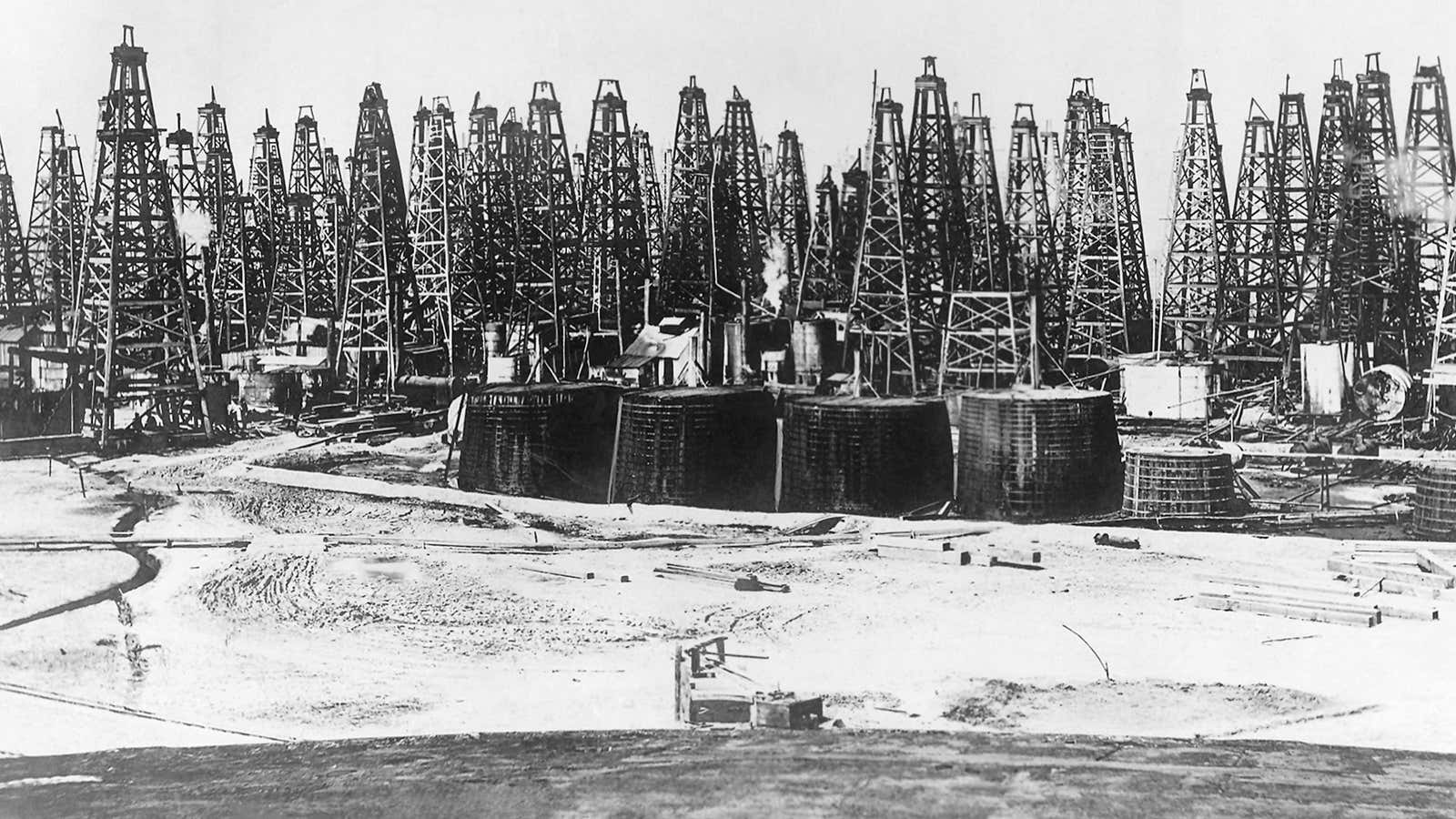 The Spindletop oil field in Beaumont, Texas, circa 1901, which triggered the Texas Oil Boom, gave birth to Gulf Oil and Texaco (now merged into Chevron), and put America on the road to being the world’s largest oil producer.