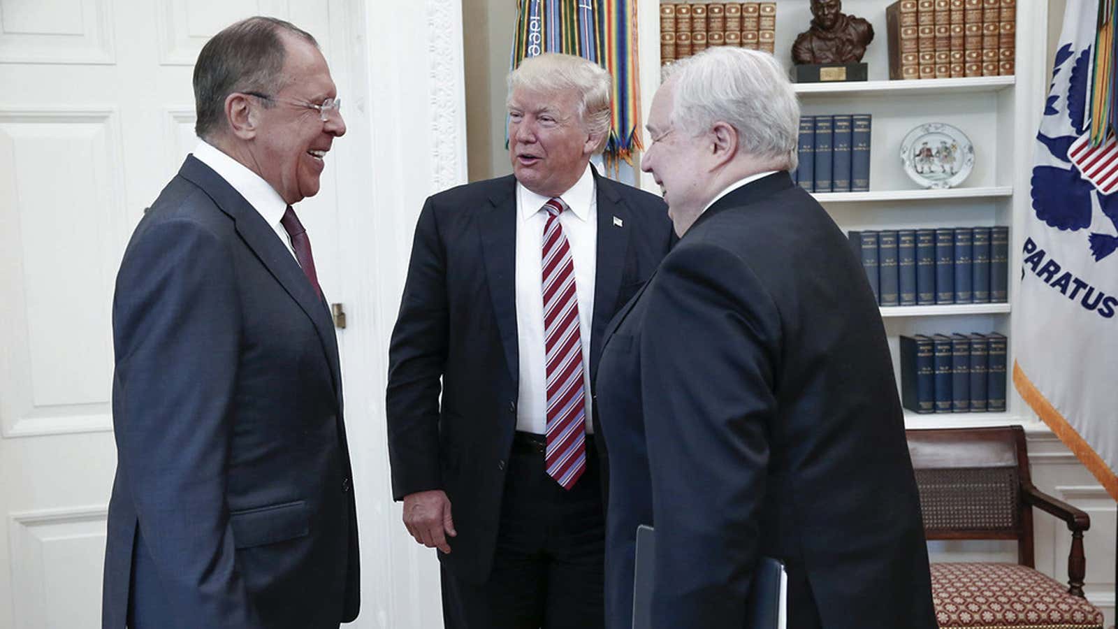 Trump has laughed away with top Russian officials in the Oval Office.