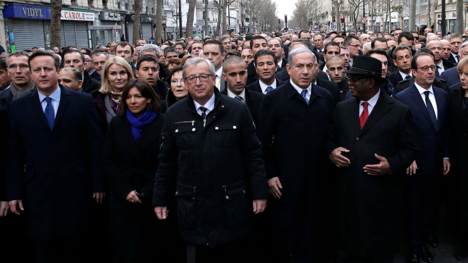 World leaders in Paris today.