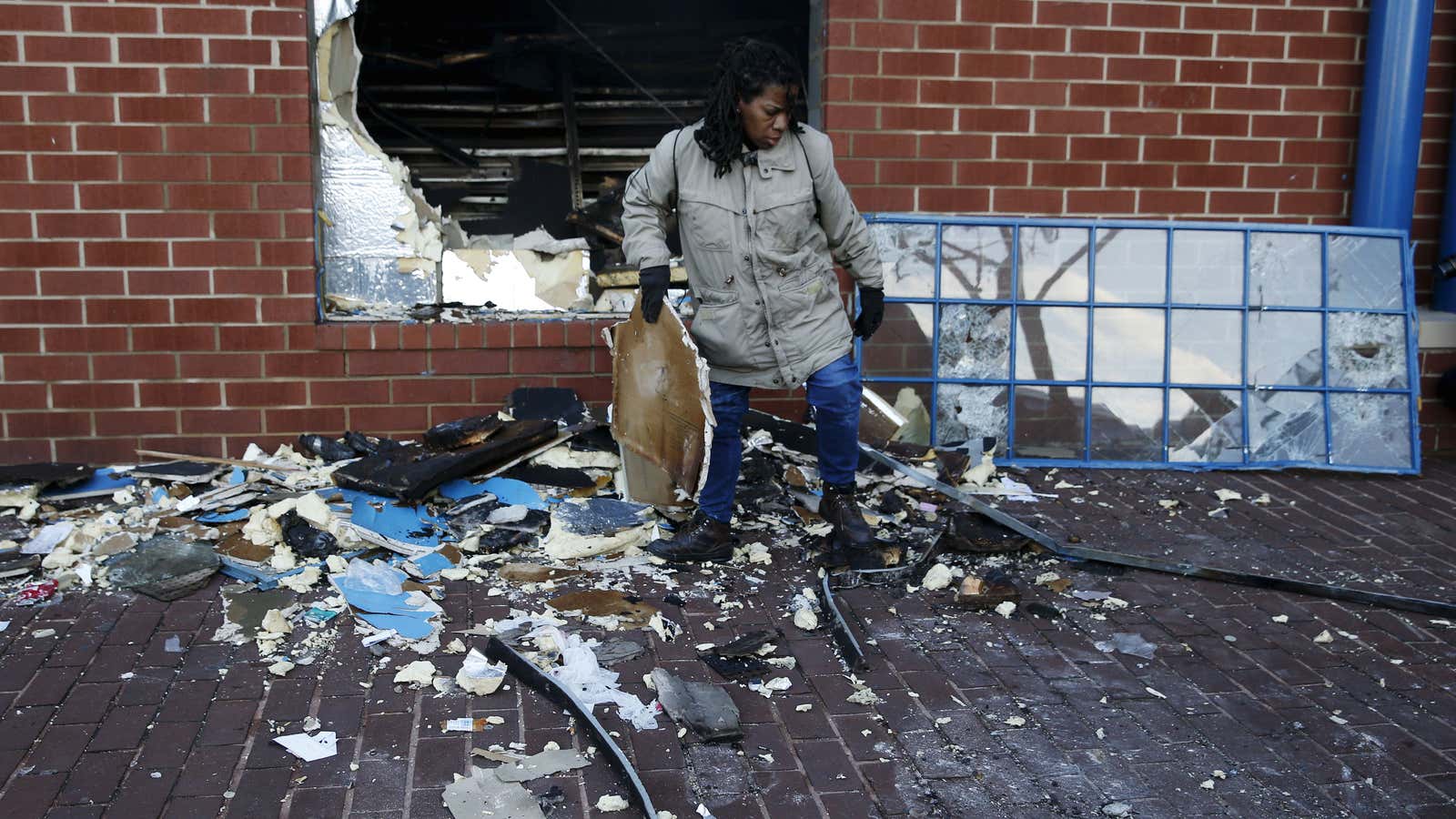 Residents helped with the cleanup in Baltimore this morning.