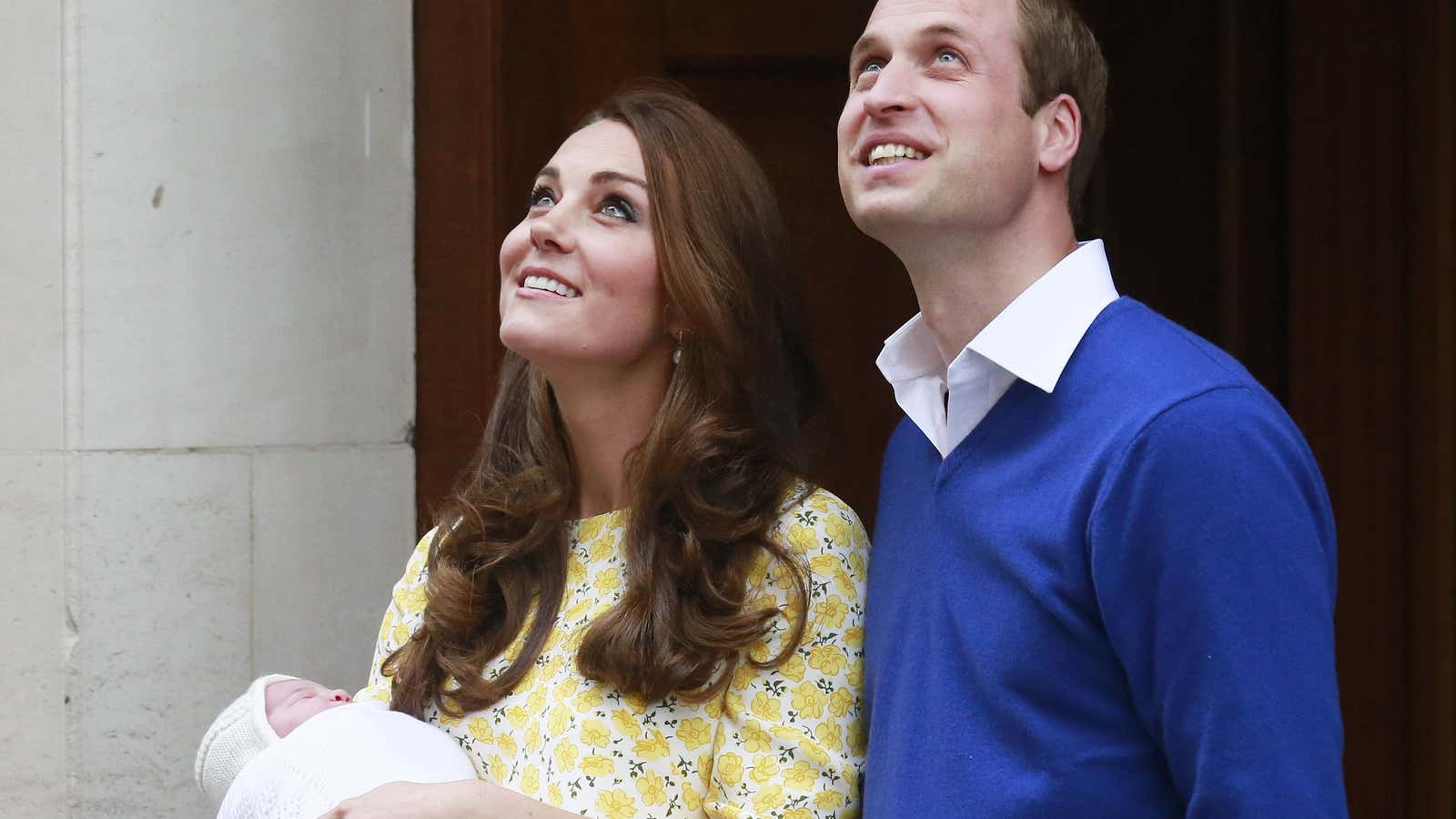 Britain’s Prince William and his wife Catherine, Duchess of Cambridge, appear with their baby daughter outside the Lindo Wing of St Mary’s Hospital, in London,…