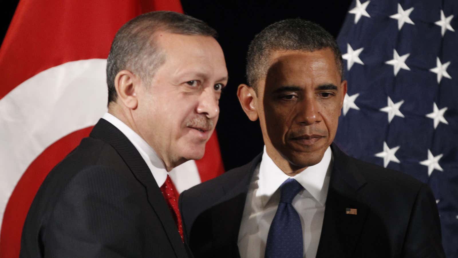 Turkish president Recep Tayyip Erdogan (left), a passionate denier of the Armenian genocide, with US president Barack Obama (right) in 2015.