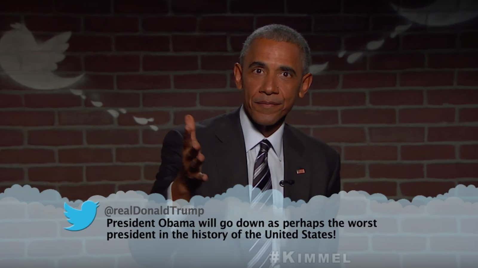 Barack Obama Mocks A “mean Tweet” From Donald Trump On Jimmy Kimmel Live