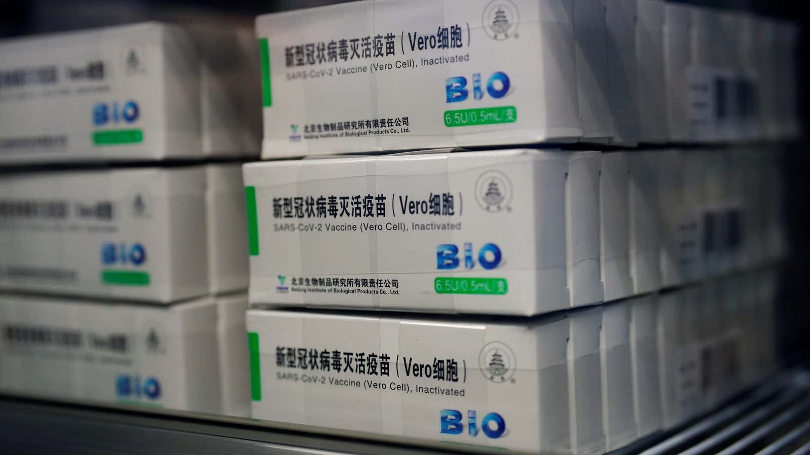 FILE PHOTO: Sinopharm’s China National Biotec Group (CNBG) vaccine boxes at a vaccination site in Shanghai