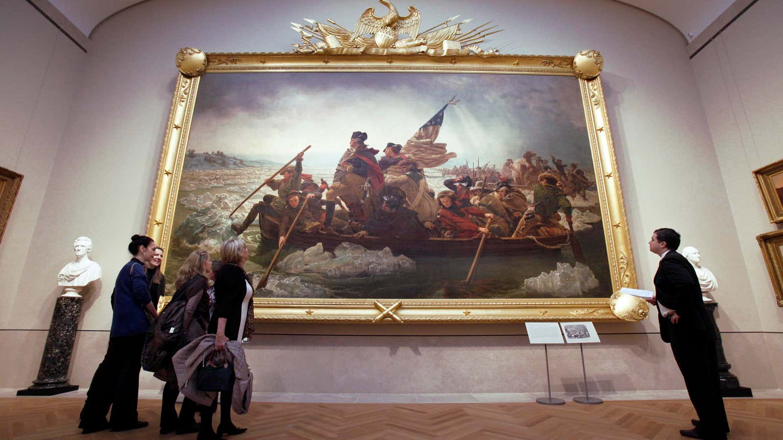 Emmanuel Leutze’s
“Washington Crossing the Delaware” at the Metropolitan Museum of Art in New York. Works from the museum’s actual collection featured prominently in the film.