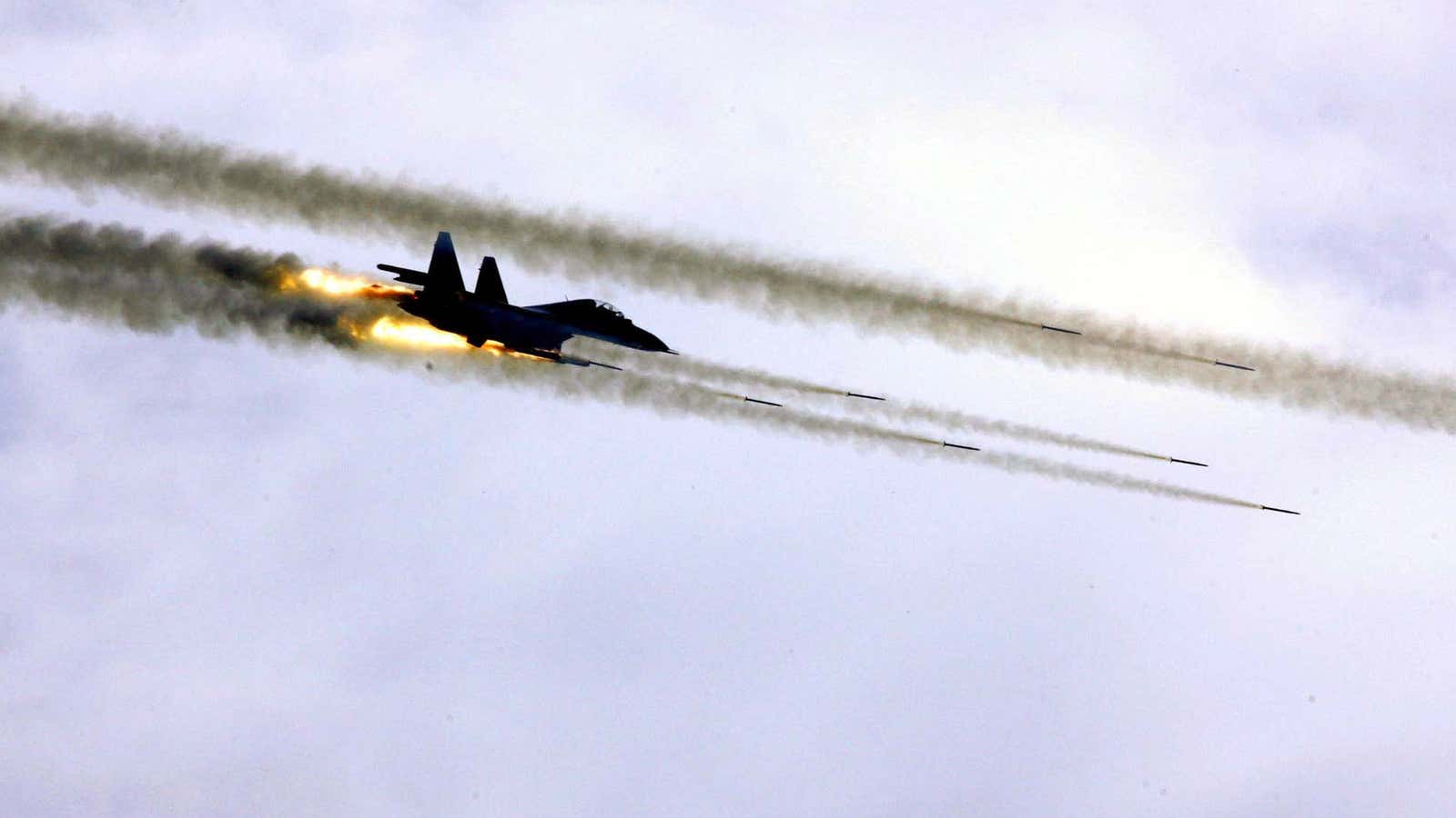 A Chinese fighter plane in a military exercise dubbed “Peace Mission”