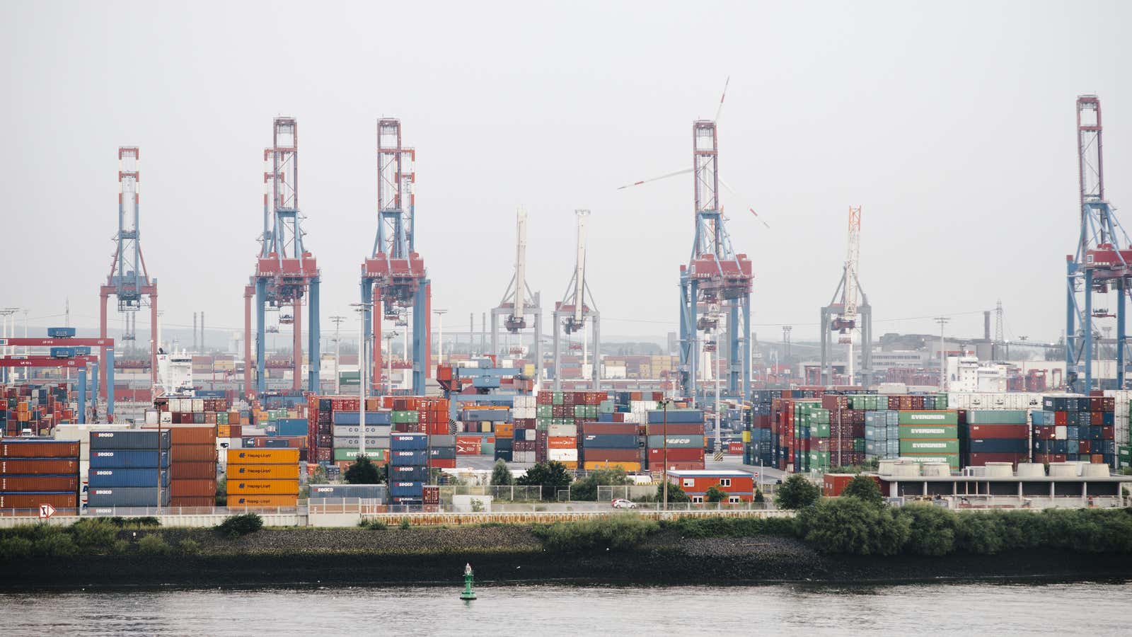 At a Hamburg port, containers sit ready to ship Europe’s exports.