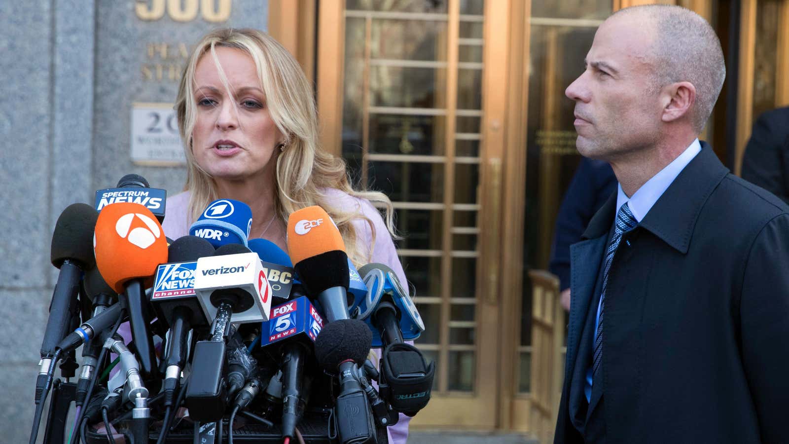 Stormy Daniels and her lawyer Michael Avenatti addressed reporters after the Cohen hearing.