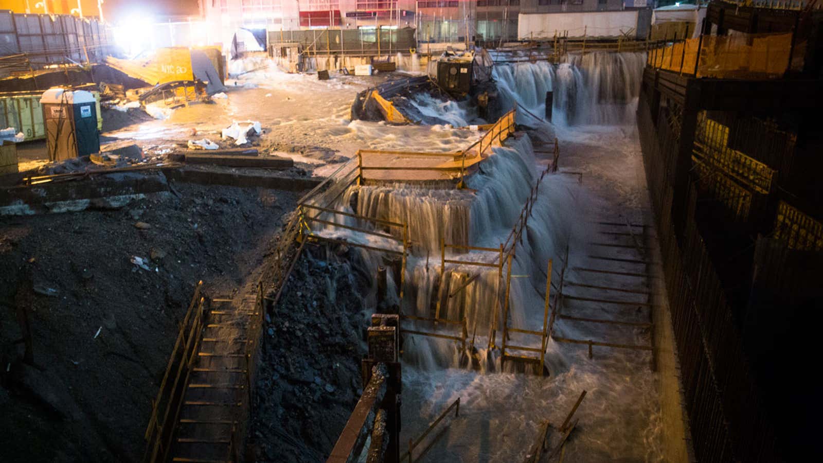 Sea water floods the Ground Zero construction site