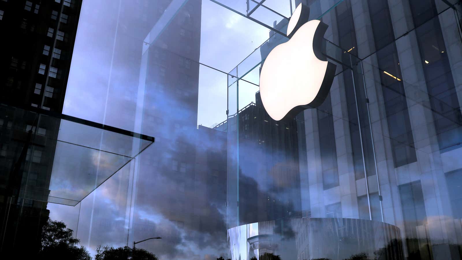 The Apple Inc. logo is seen hanging at the entrance to the Apple store on 5th Avenue in Manhattan, New York, U.S., October 16, 2019.