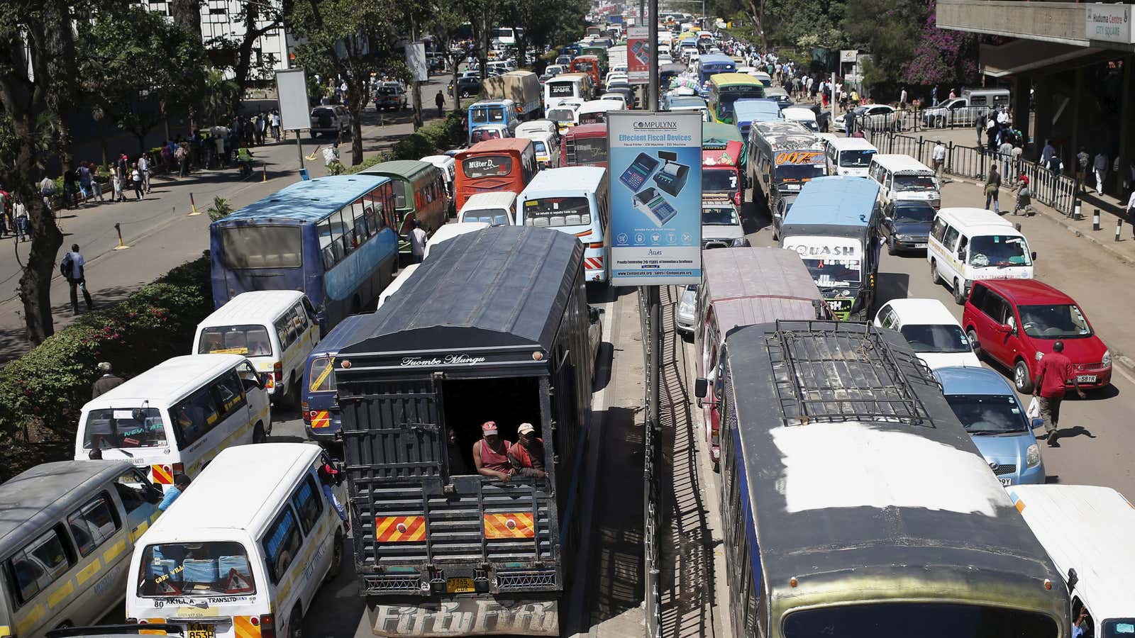 Traffic stands still in Nairobi.