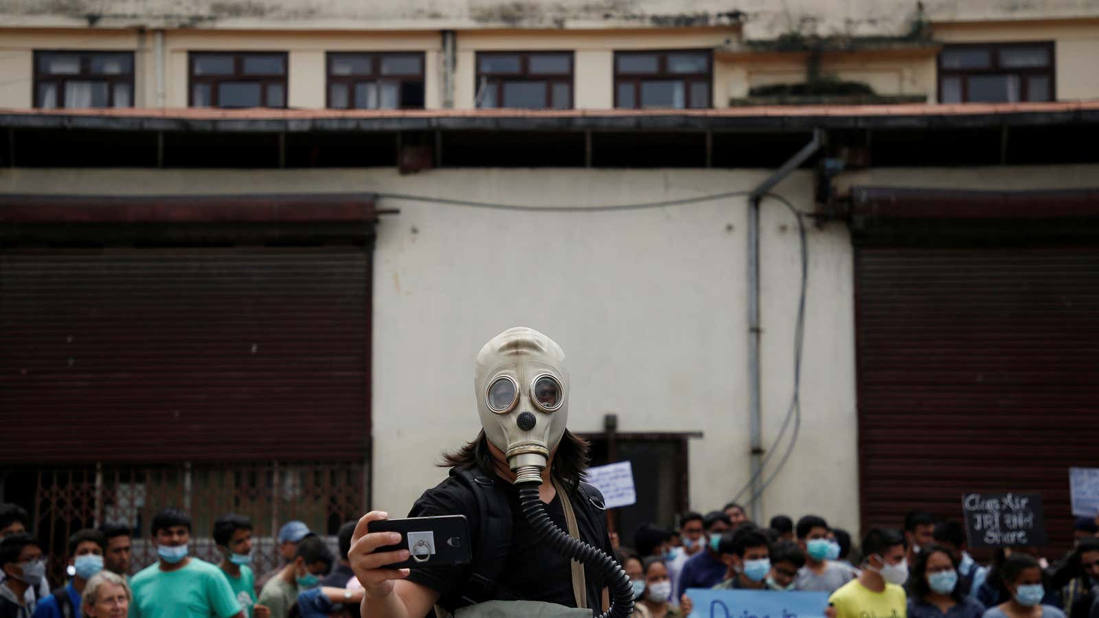 Protestors against air pollution in 2018 in Nepal, the country with the worst air quality in the world.