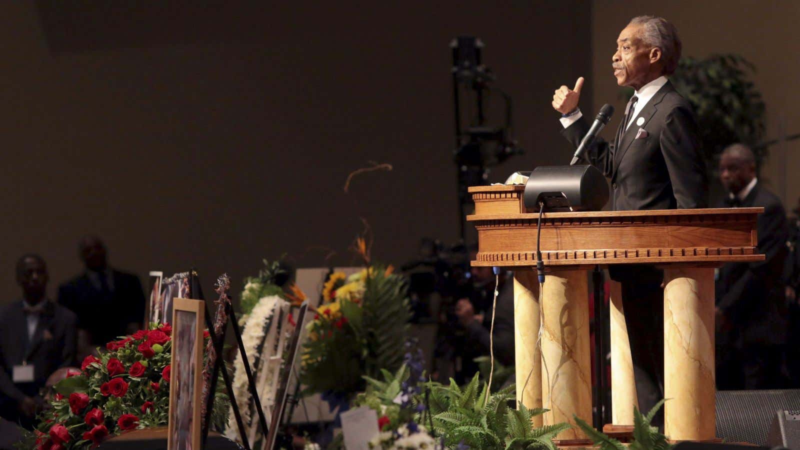 He spoke at the funeral of Michael Brown today.