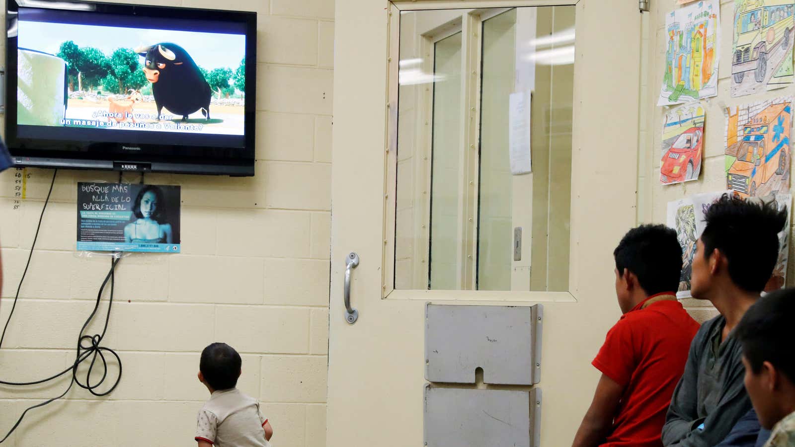 Children at a Border Patrol lockup in Arizona, where a prison yard-style play area is being installed.