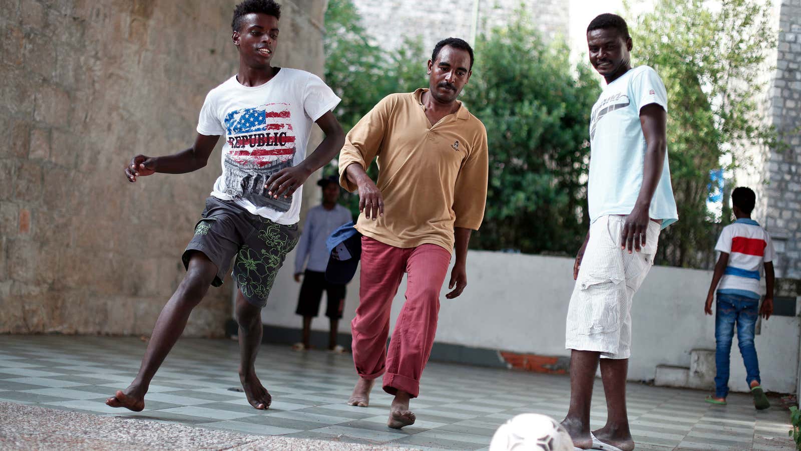 Migrants from Eritrea and Sudan at the Franco-Italian border in Ventimiglia, Italy