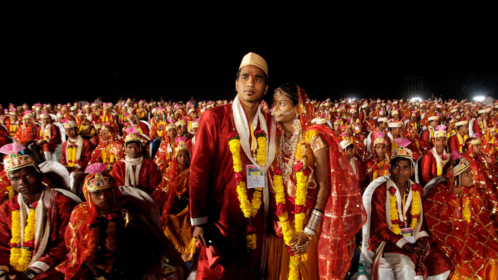 A mass wedding in Mumbai, India, where presumably not many of the grooms work for tech start-ups