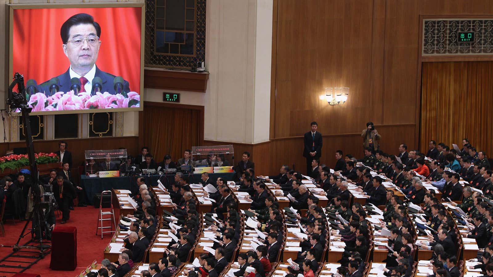 Chinese President Hu Jintao speaks during the opening session of the 18th Communist Party Congress held at the Great Hall of the People on Nov. 8 in Beijing.