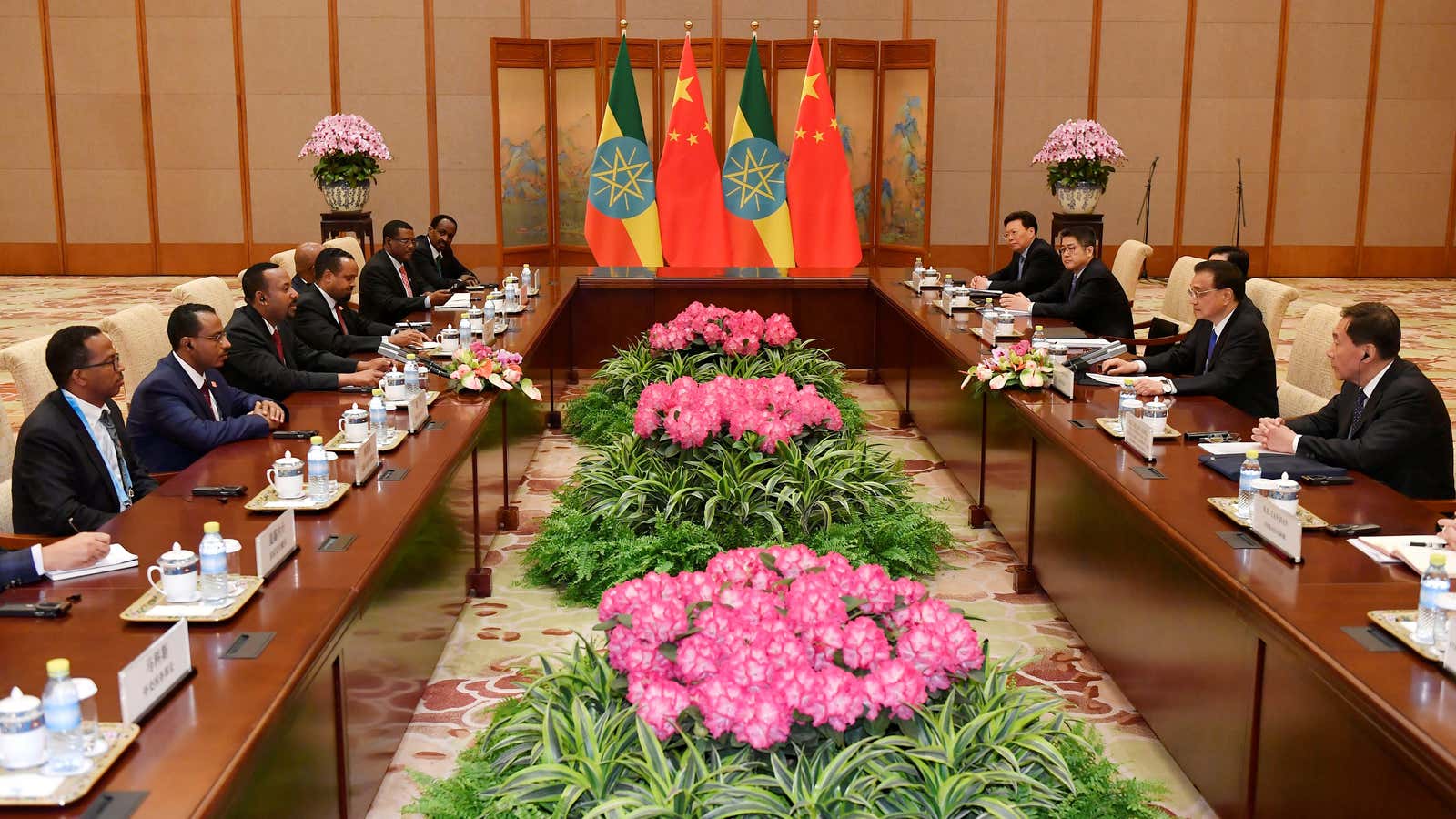 Ethiopia’s Prime Minister Abiy Ahmed attends a meeting with Chinese Premier Li Keqiang during a signing ceremony at the Diaoyutai State Guesthouse in Beijing, China in 2019.