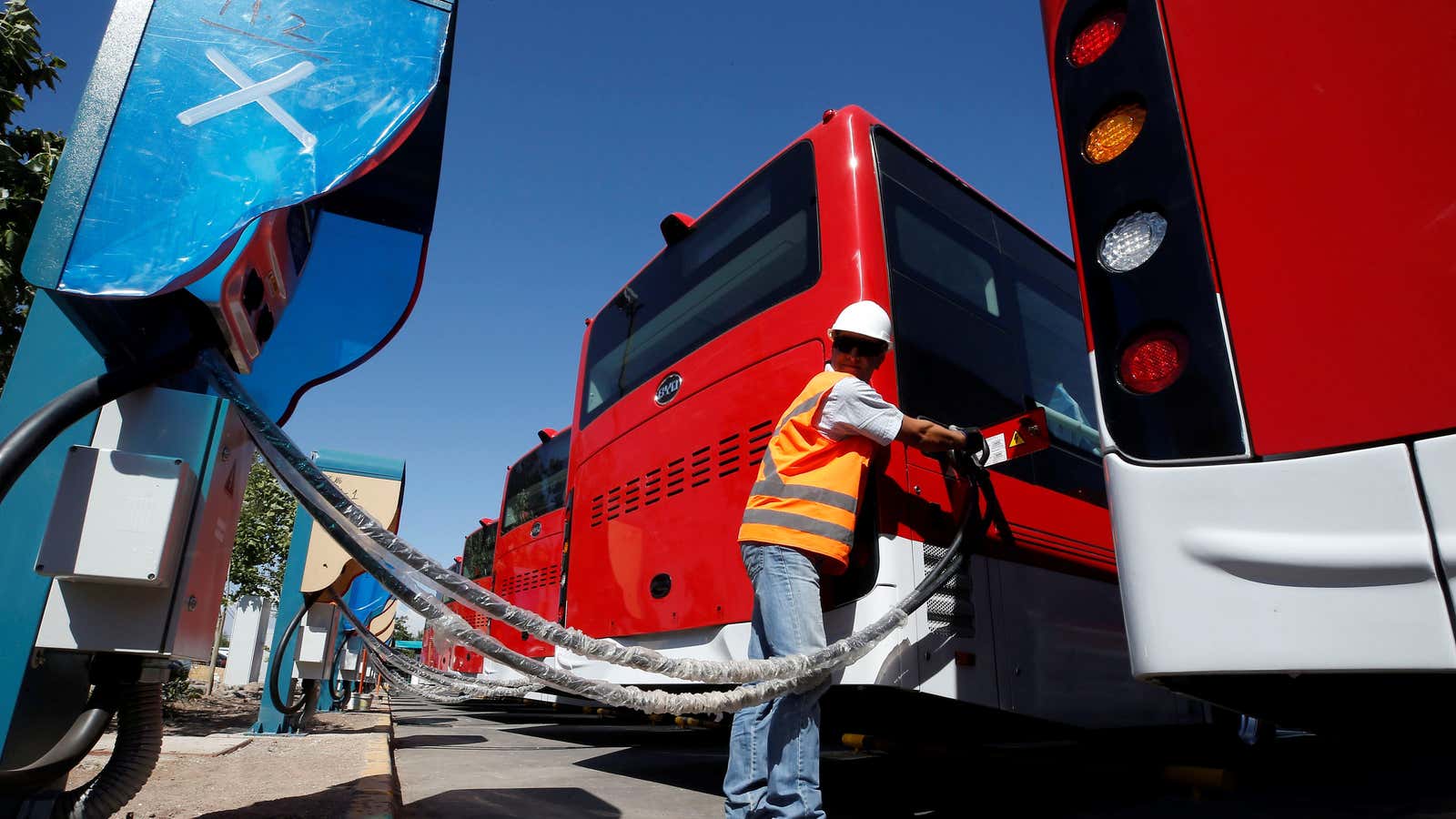 One of China’s BYD electric buses in Santiago, Chile.