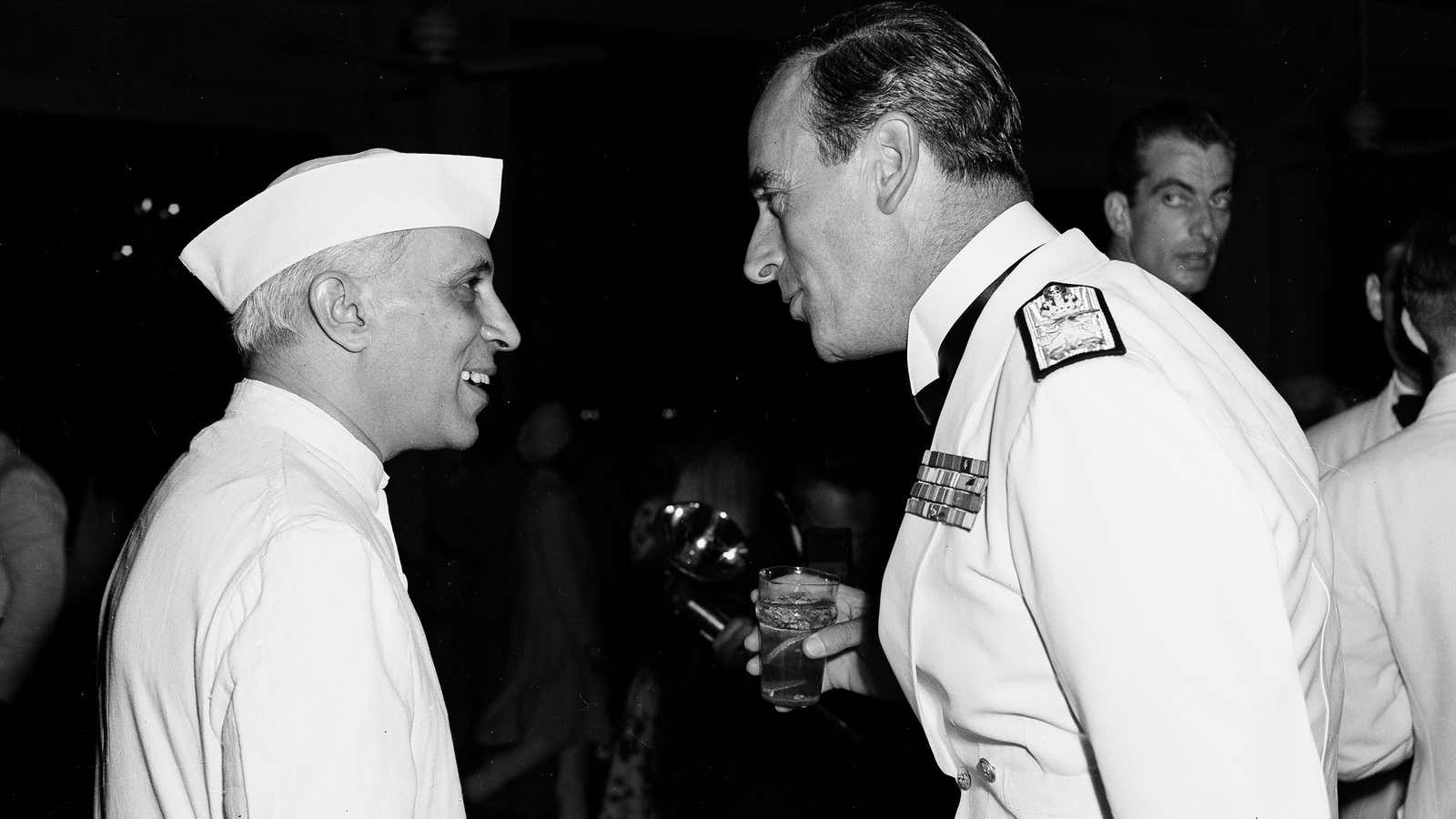 Jawaharlal Nehru, left, and British Viceroy, Lord Louis Mountbatten.