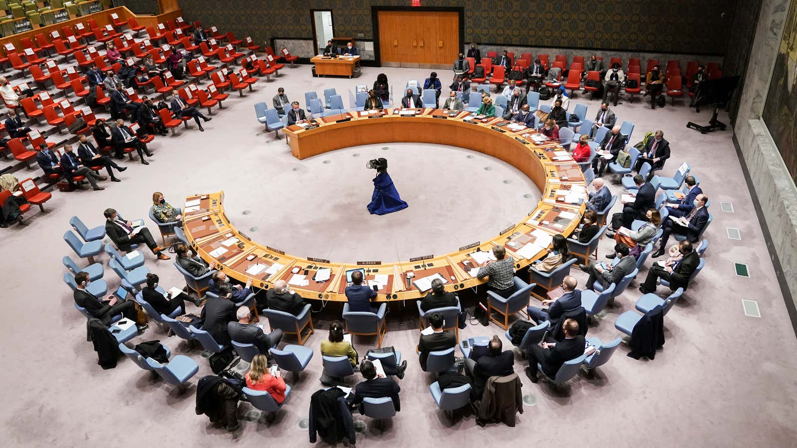 The UN Security Council meets in New York City on Feb. 21, 2022.