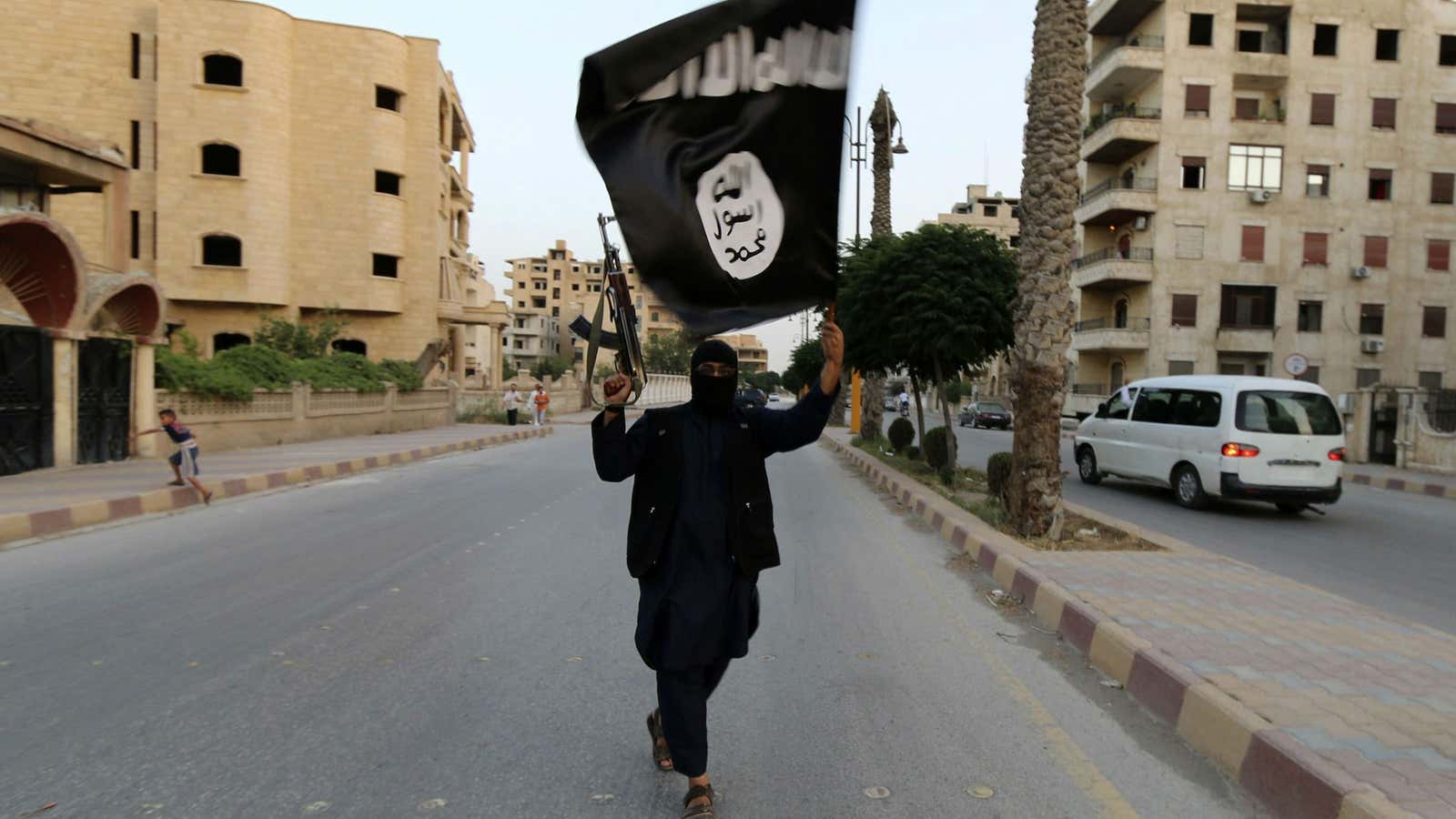 A supporter of the Islamic State also known as ISIL in Raqqa, Syria in June.