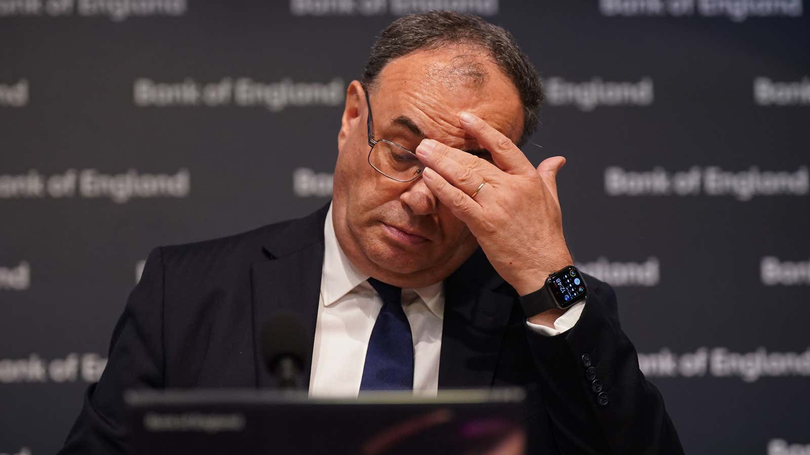 Governor of the Bank of England Andrew Bailey speaks during the its financial stability report press conference, on August 4, 2022 in London, England. 