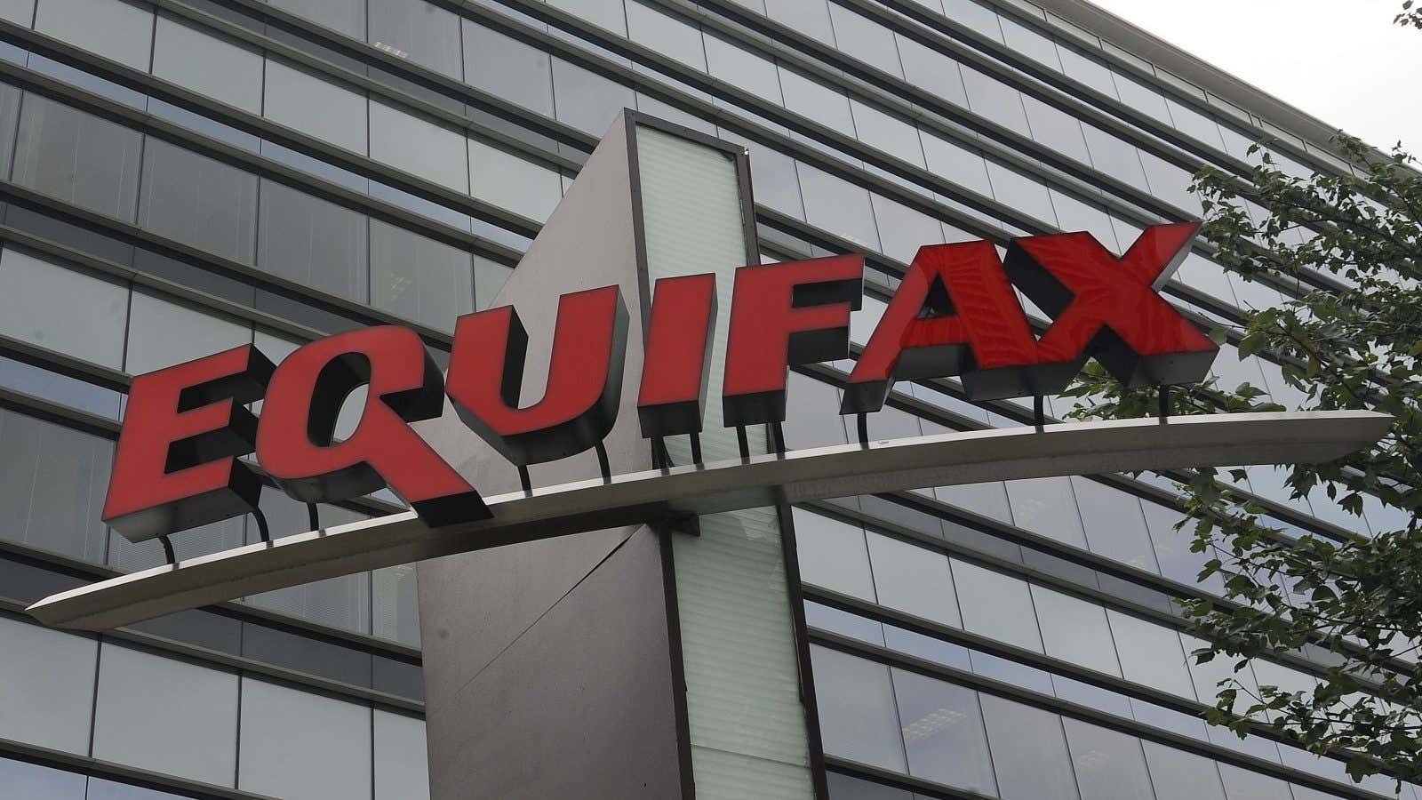 This Saturday, July 21, 2012, photo shows signage at the corporate headquarters of Equifax Inc. in Atlanta. A Wall Street Journal report says that hackers…