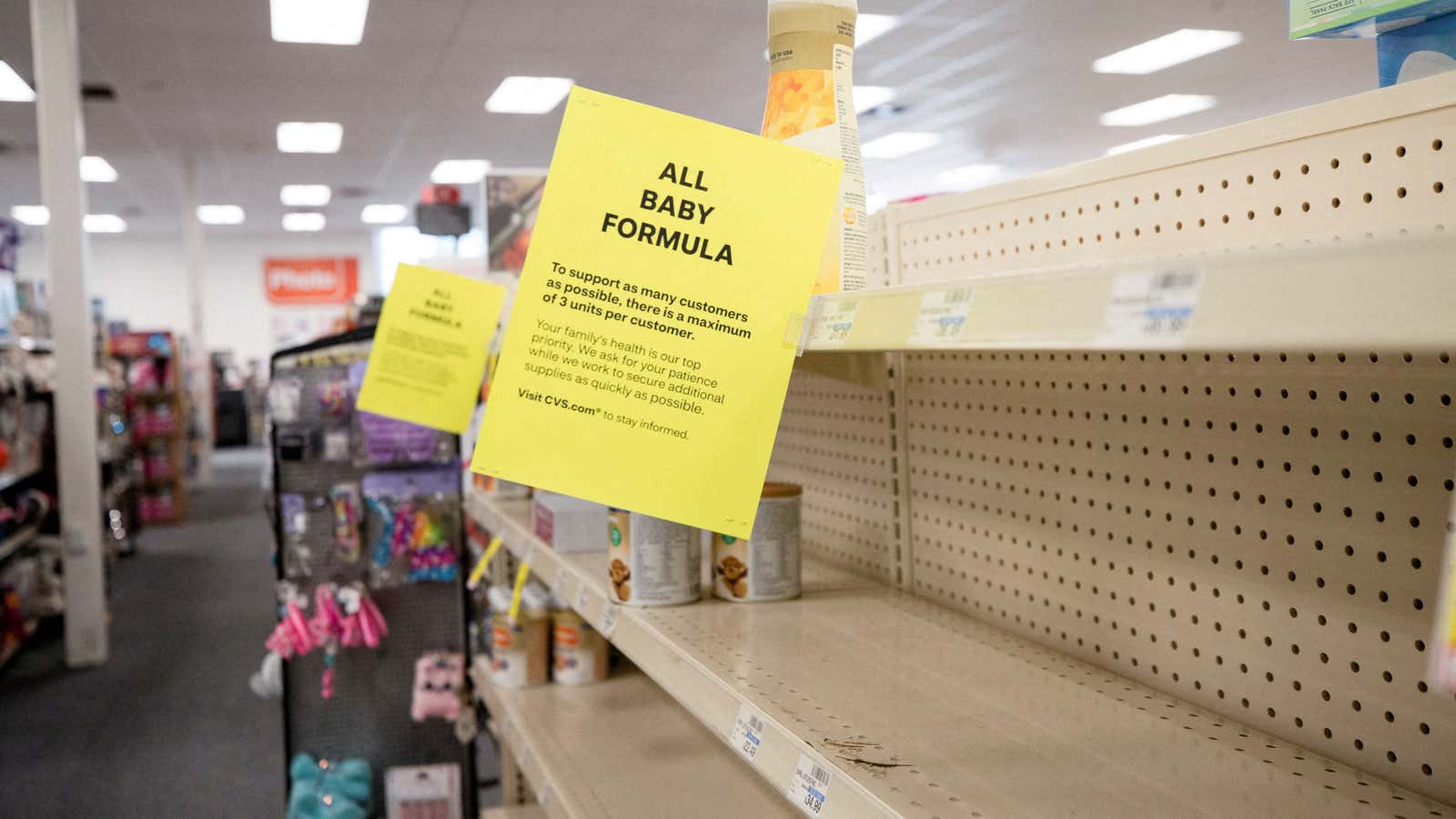 Empty baby-food shelves in a shop in San Antonio, Texas.