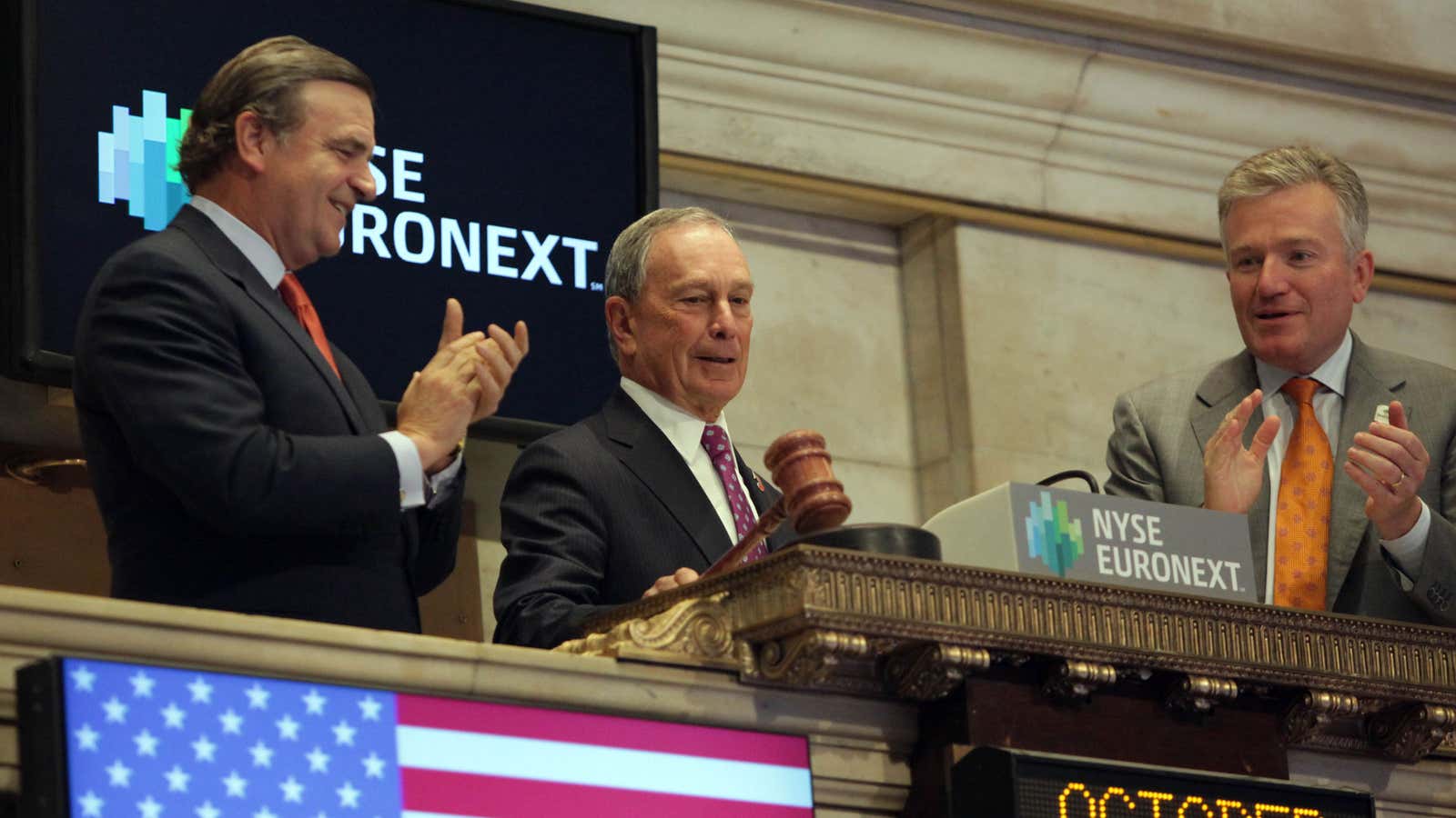 Mayor Michael Bloomberg rings the opening bell