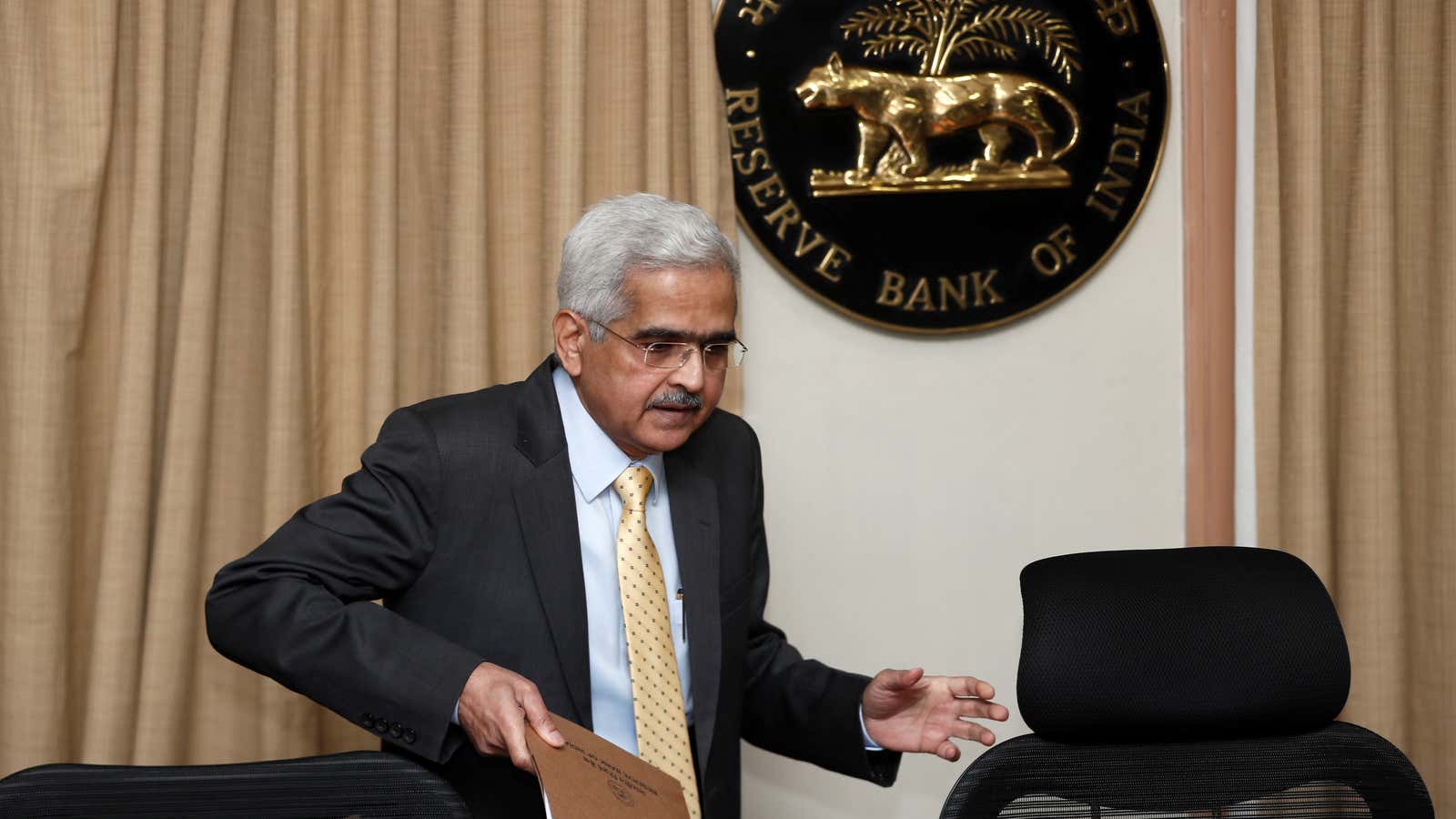 The Reserve Bank of India (RBI) Governor Shaktikanta Das arrives at a news conference after a monetary policy review in Mumbai, India, February 6, 2020.