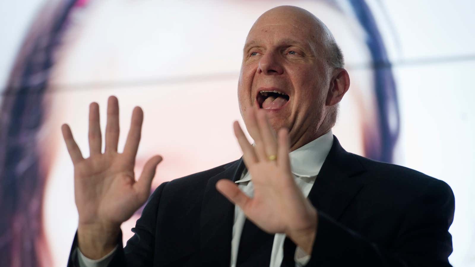 Steve Ballmer tries in vain to keep the activists at bay.