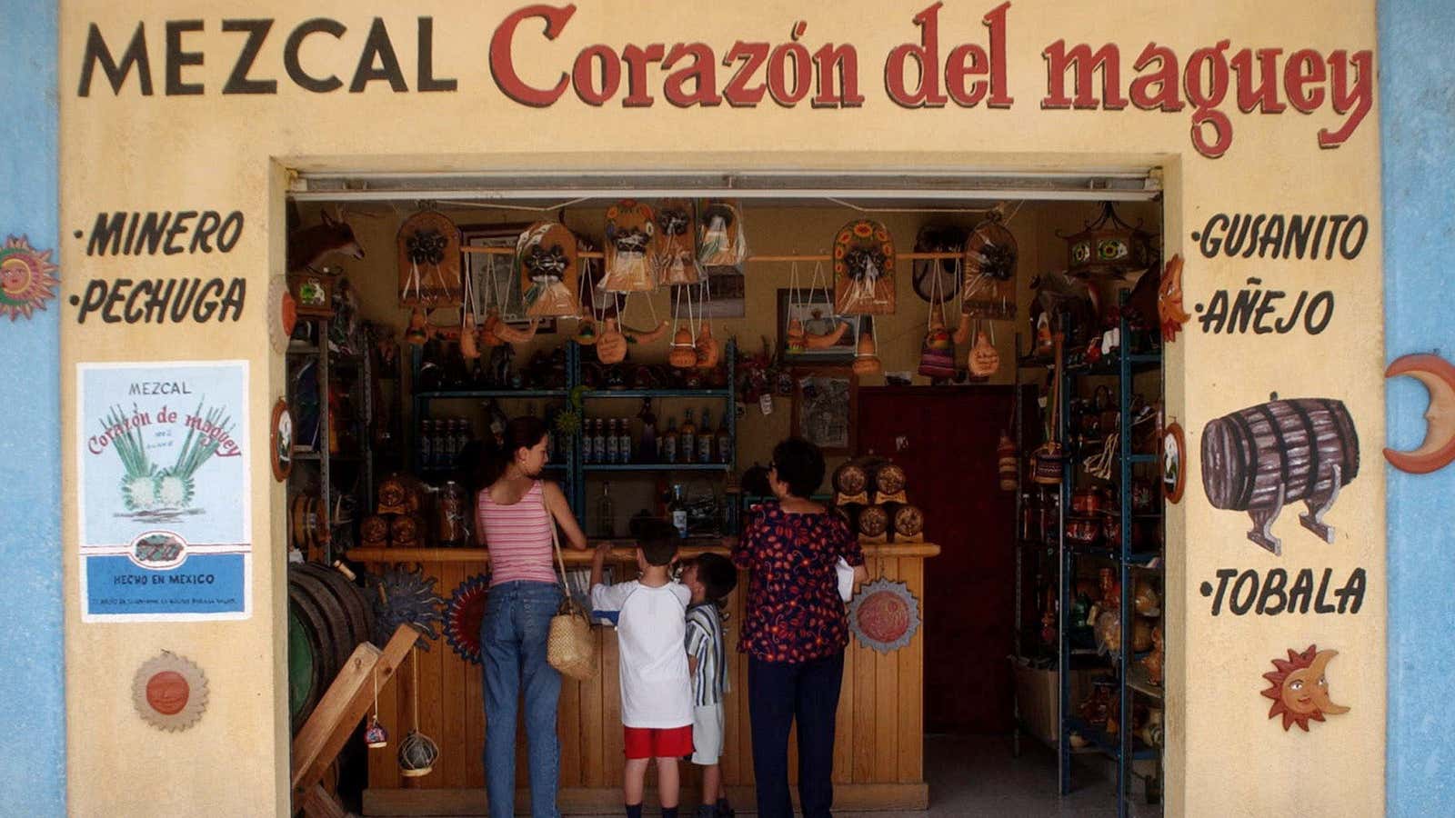 A mezcal store on a city street of Santiago Mazatlan in the Mexican state of Oaxaca.