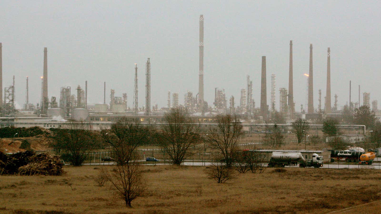 A general view shows the PCK Raffinerie refinery in the eastern German town of Schwedt.