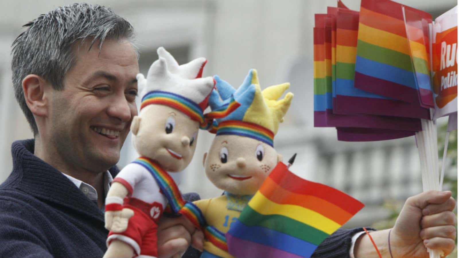 Robert Biedroń at a gay pride parade in Warsaw in 2012.